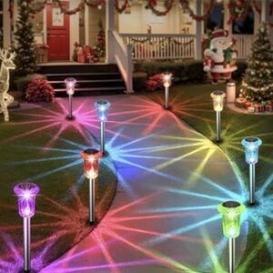 3-Pack Stainless Steel Solar LED Stake Lights, Colours &White Lights